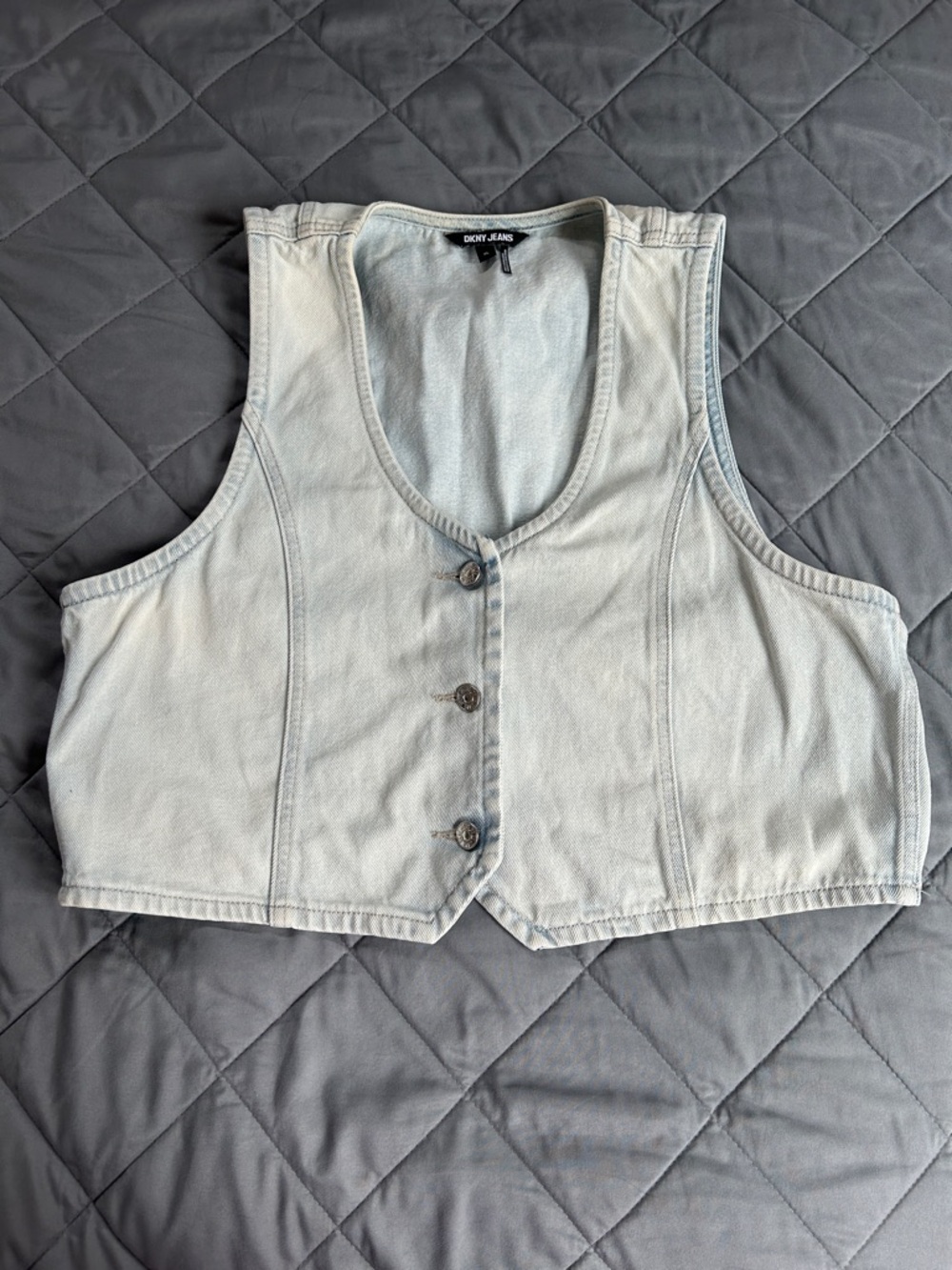 Dkny Light Blue Denim Crop Vest